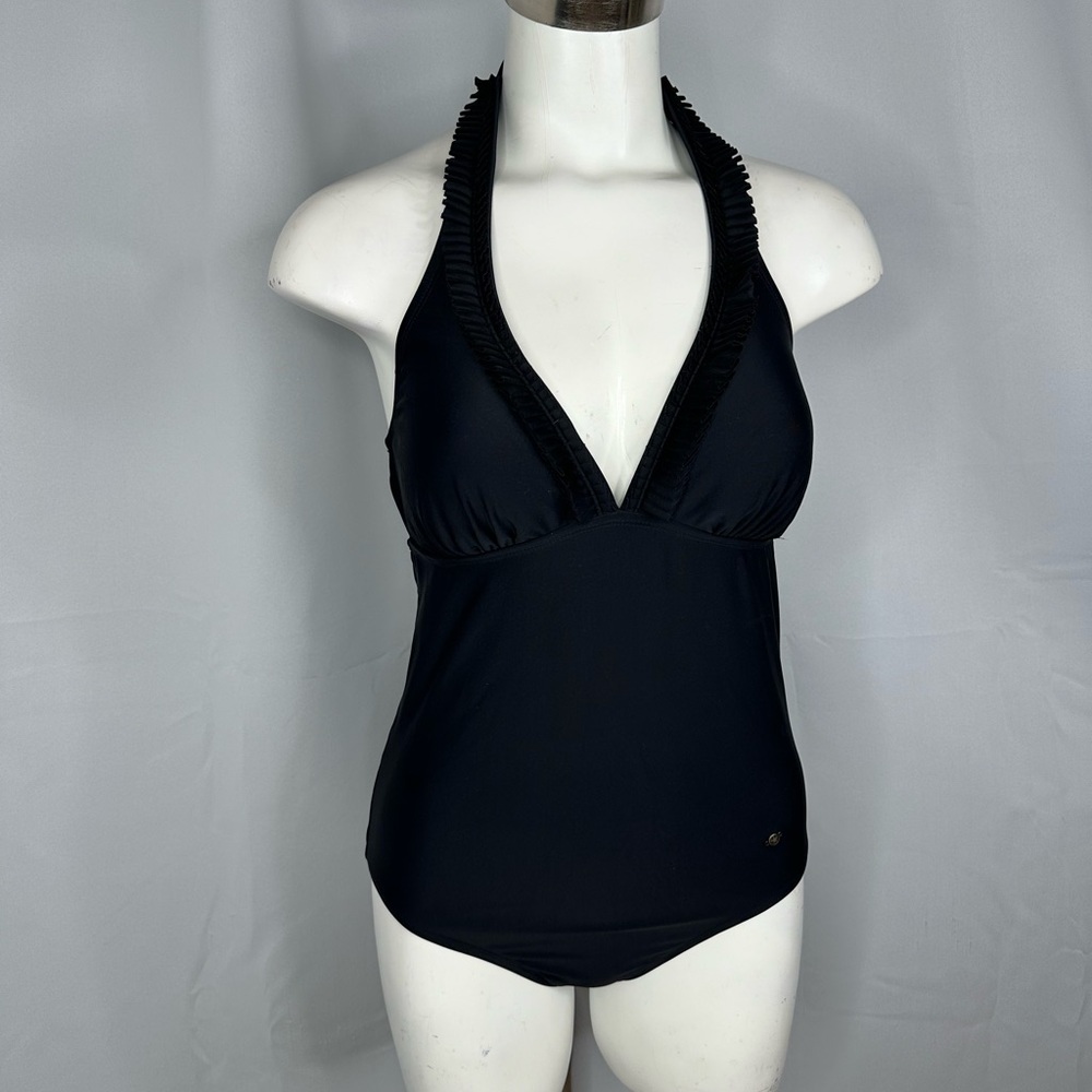NWT Converse One Star Black Halter SwimSuit One Piece Slimming Bathing Suit Sz L